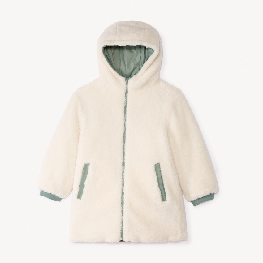 Doudoune longue réversible bi-matière pour fille 