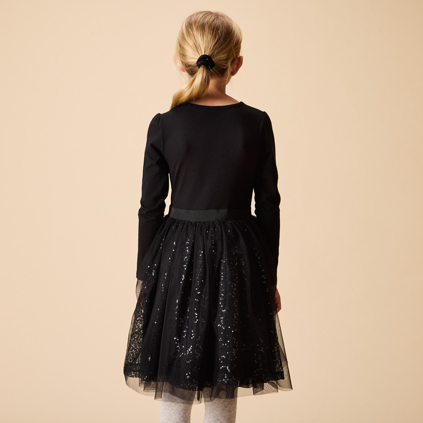 Robe de fête manches longues effet 2 en 1 à sequins pour fille 