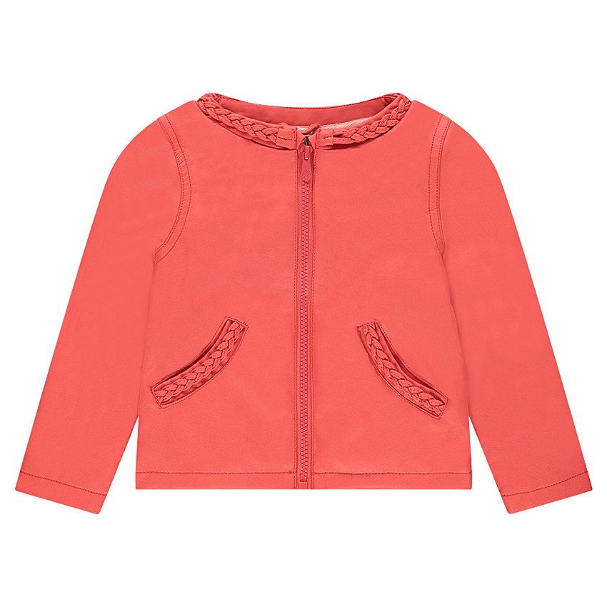 Veste en simili cuir corail avec finitions tressées 