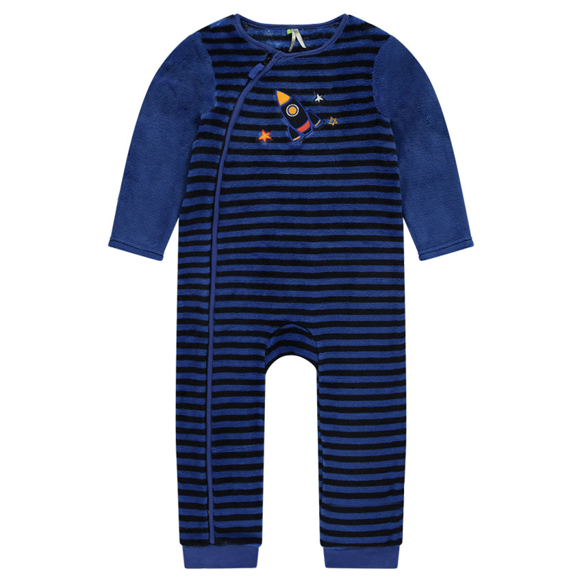 Surpyjama en sherpa zippé avec rayures et fusée brodée 
