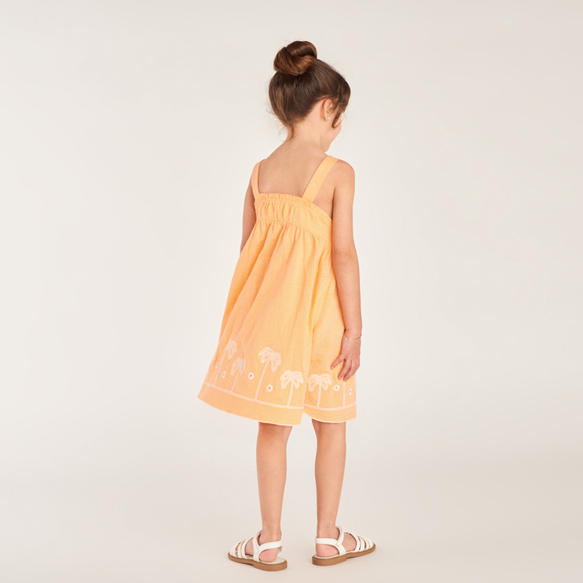 Robe à bretelles unie broderie palmier pour fille 