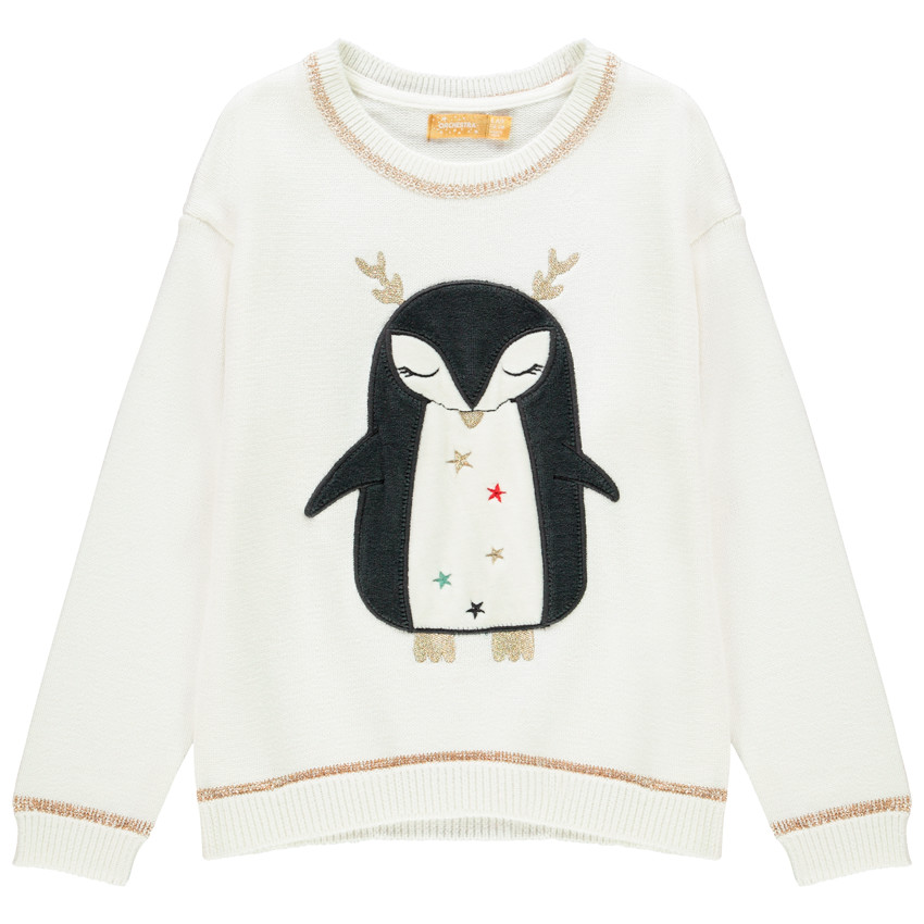 Pull de Noël en tricot motif pingouin pour enfant fille 