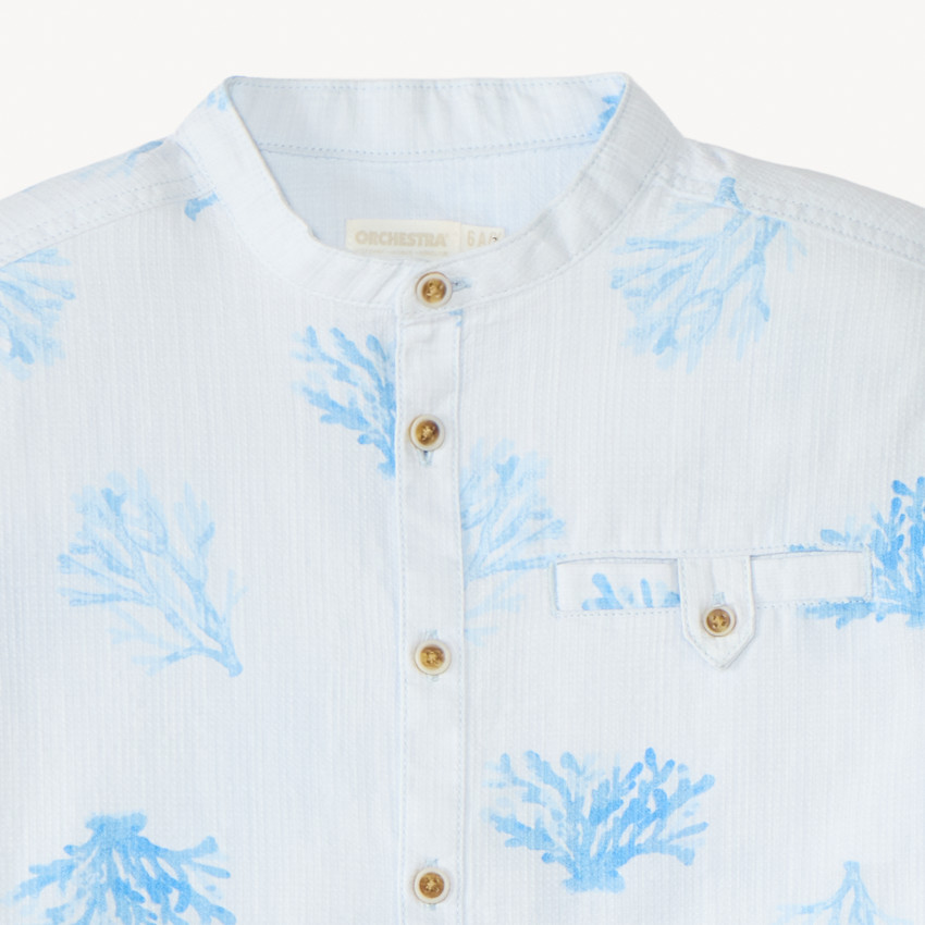 Chemise manches courtes col mao imprimé corail pour garçon 