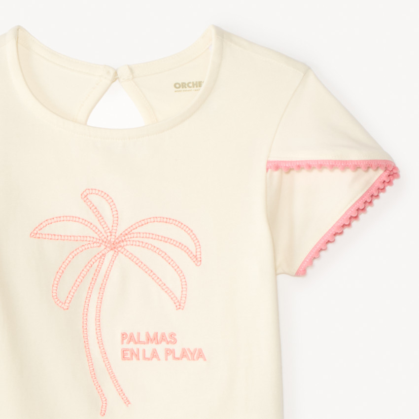 T-shirt manches courtes croisées broderie palmier pour bébé fille 