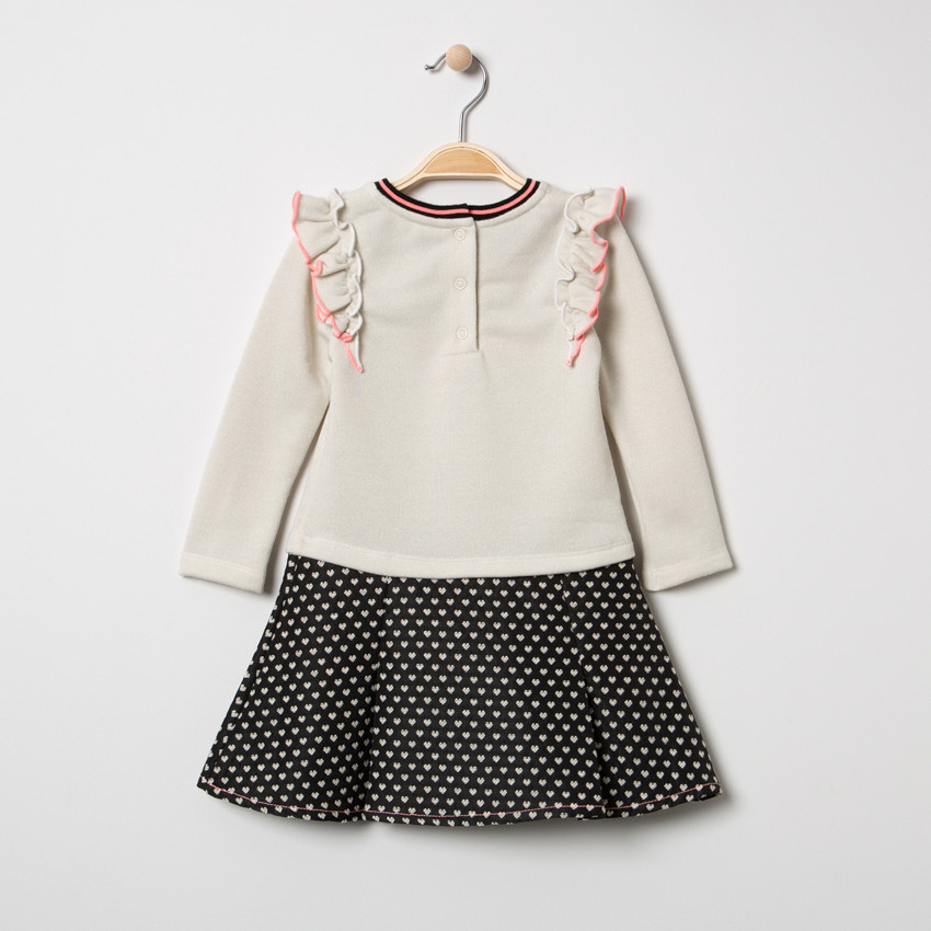 Robe manches longues effet 2 en 1 à volants et coeurs imprimés 