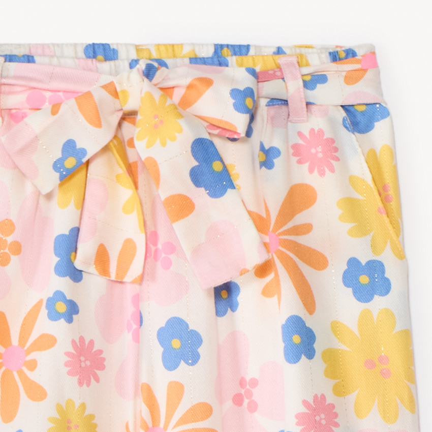 Pantalon large en popeline imprimé fleurs pour fille 