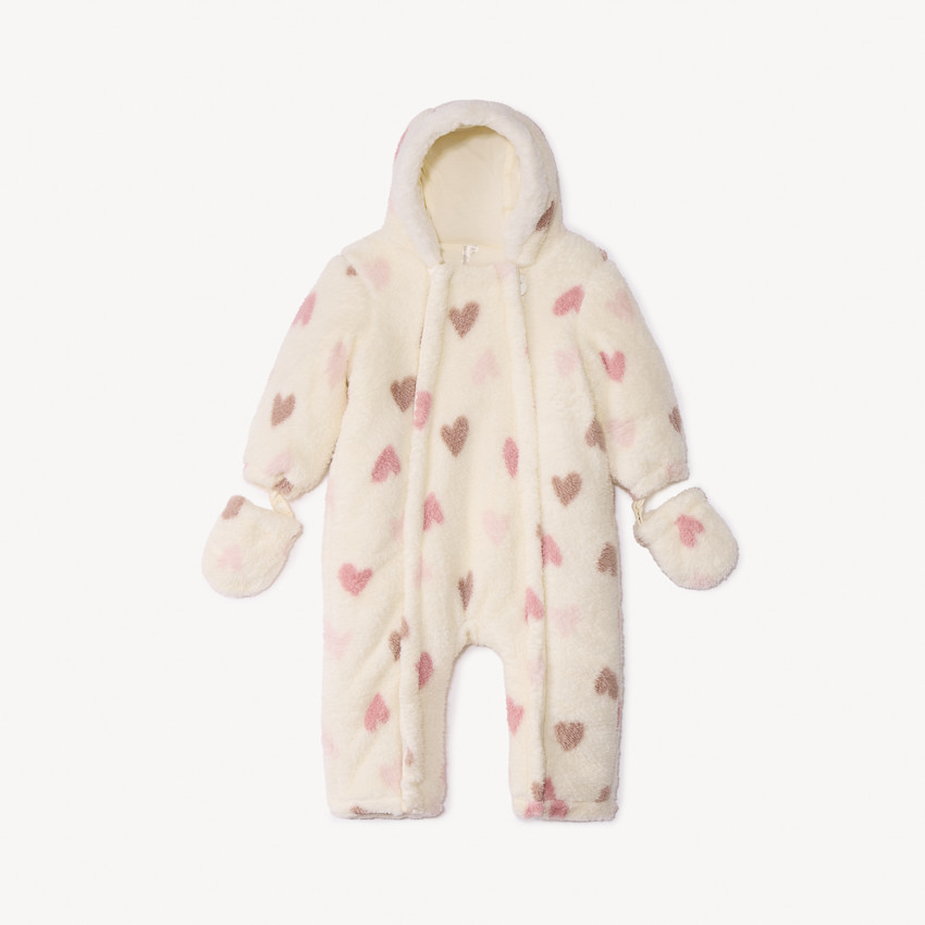 Combi-pilote sherpa imprimé cœurs pour bébé fille avec finitions différentes selon l&#39;âge