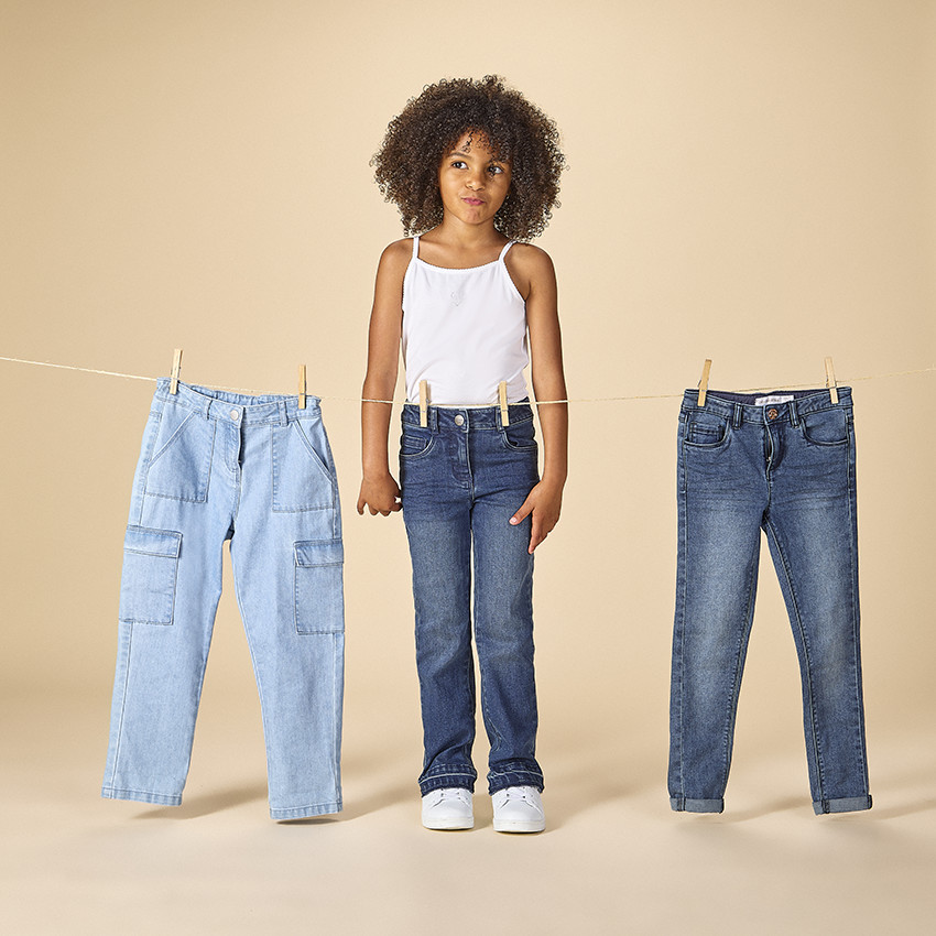 Jean skinny effet délavé avec jacron en simili cuir pour fille 