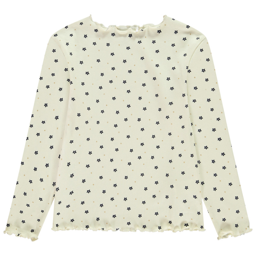 T-shirt manches longues en maille côte avec imprimé fleurs plates pour fille 