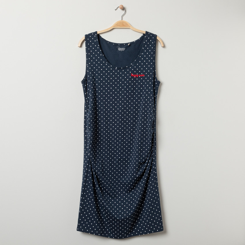 Robe sans manches à pois et inscription brodée 