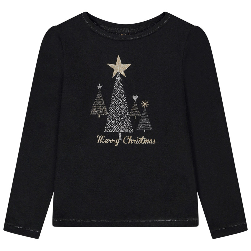 T-shirt manches longues print fantaisie pailleté pour fille