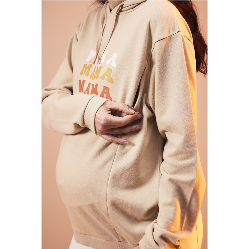 Sweat de grossesse en molleton print rétro et zip d'allaitement  
