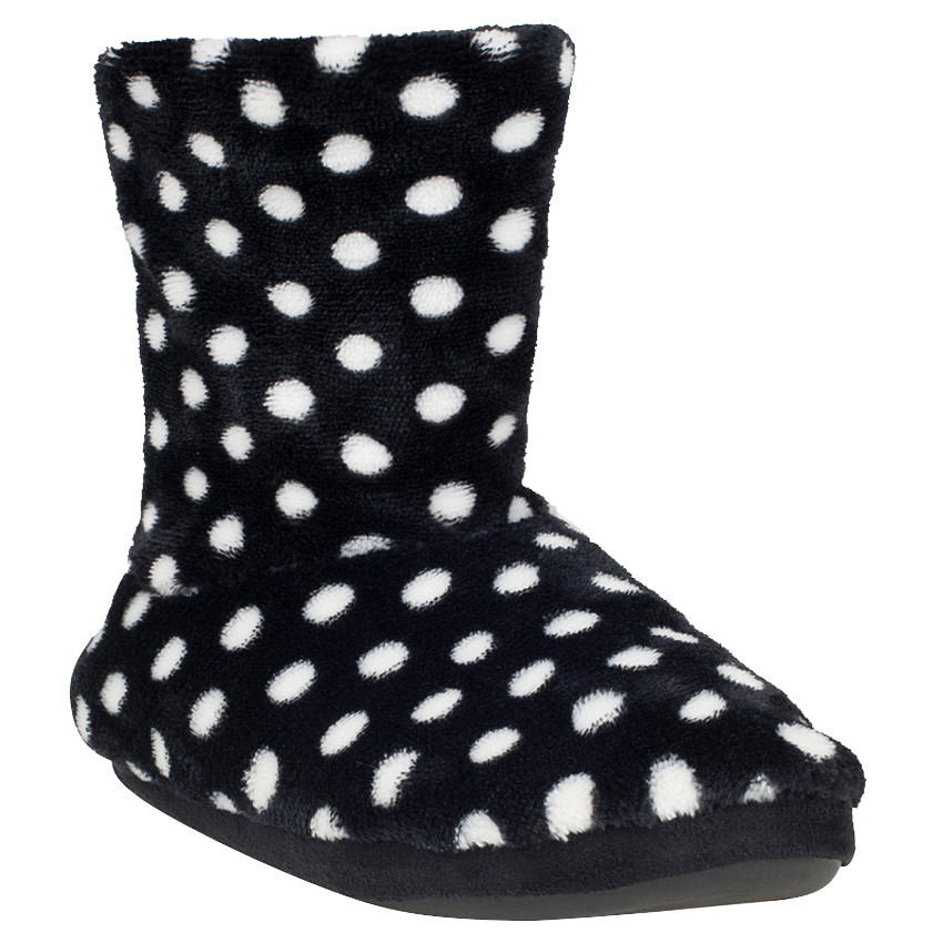 Chaussons forme bottines en fausse fourrure à pois 