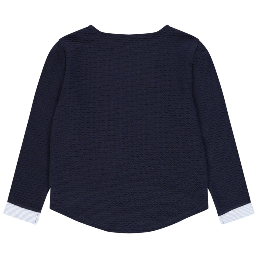 Sweat bleu marine en molleton effet 2 en 1 à broderies pour enfant fille 