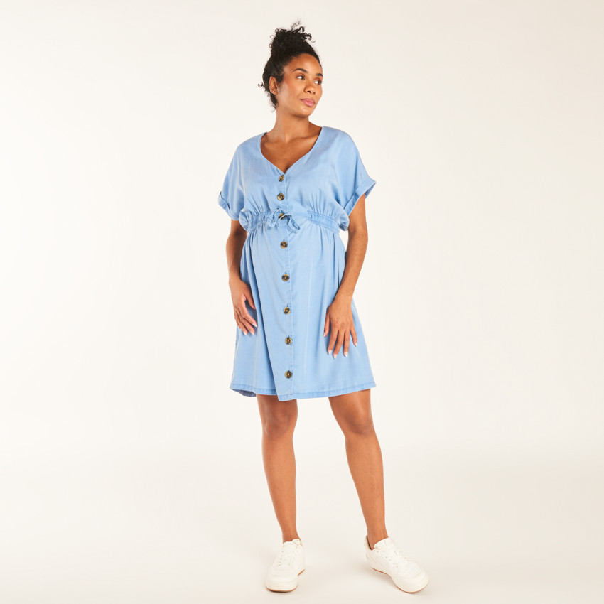 Robe chemise de grossesse effet jean à manches courtes 