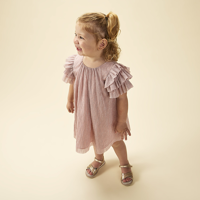 Robe de fête manches courtes brillante effet plissé pour bébé fille 