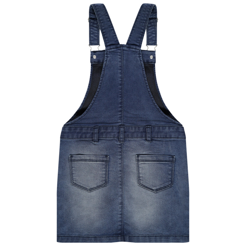 Robe salopette en jean à poche kangourou et motifs brodés 