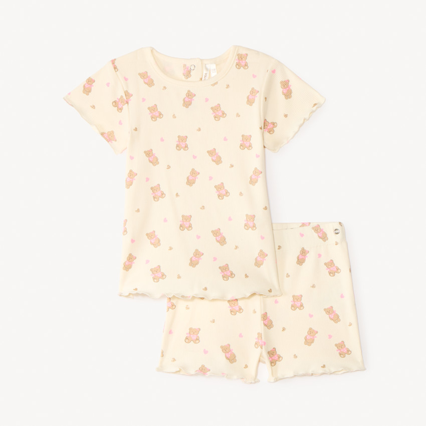 Set de pyjama court 2 pièces t-shirt + short motifs oursons pour bébé fille (finitions différentes selon l'âge) 