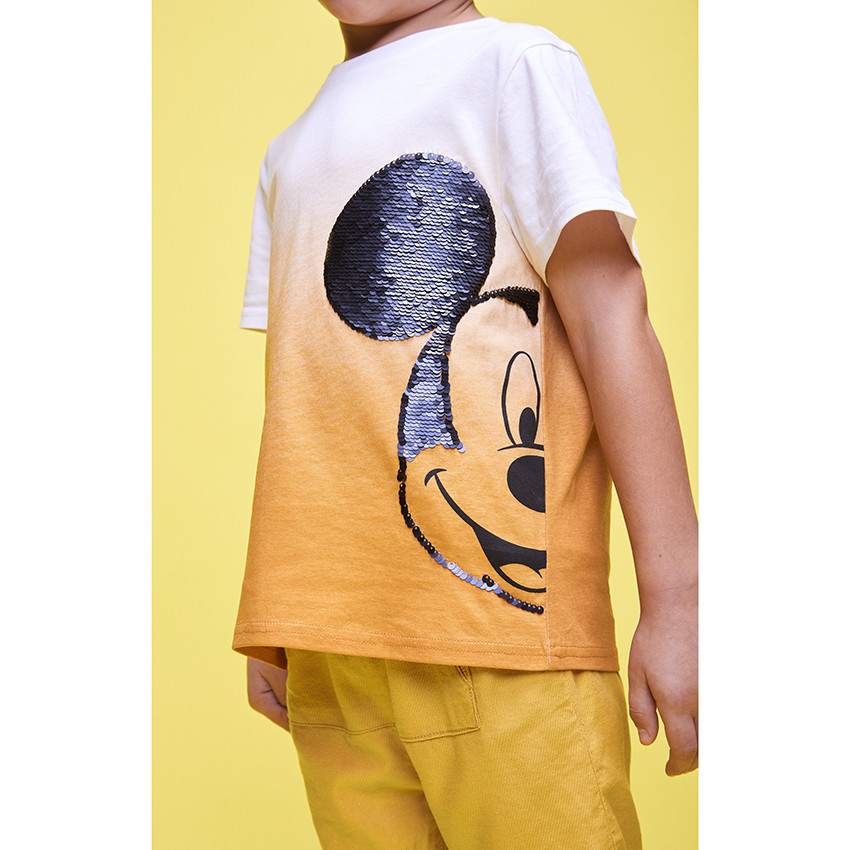 T-shirt manches courtes Mickey Disney en sequins magiques pour garçon 