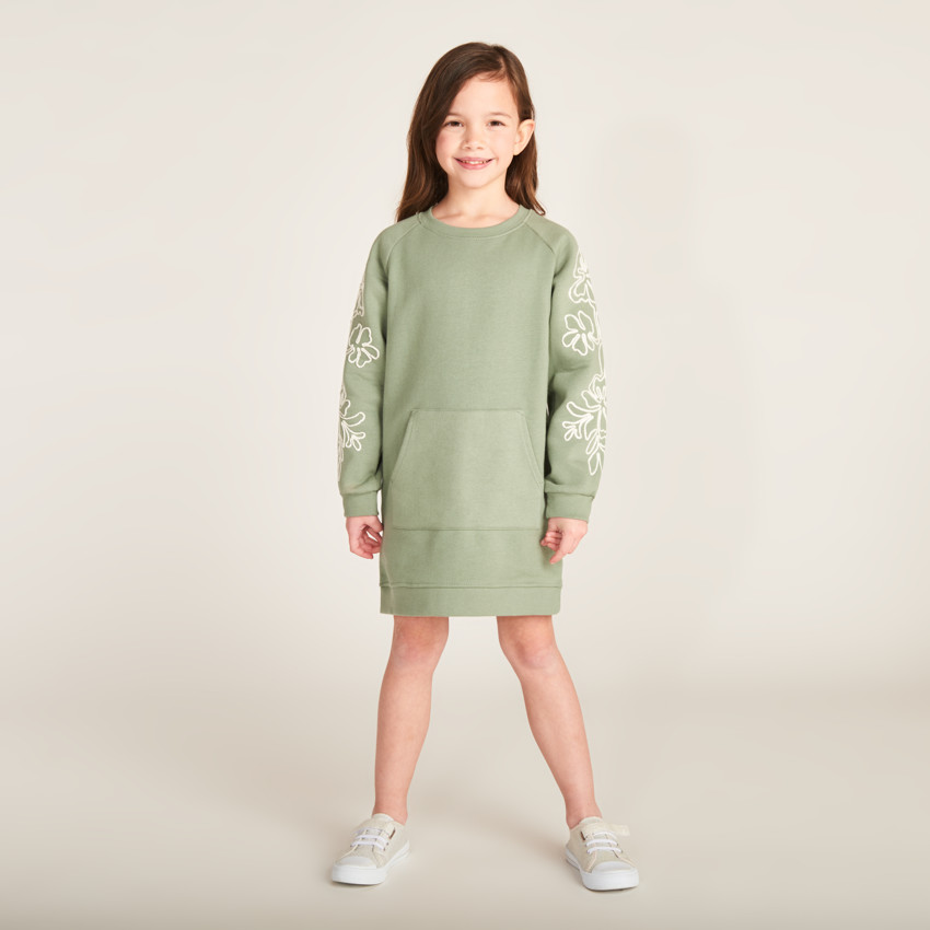 Robe sweat molleton avec cording fleuri pour fille 