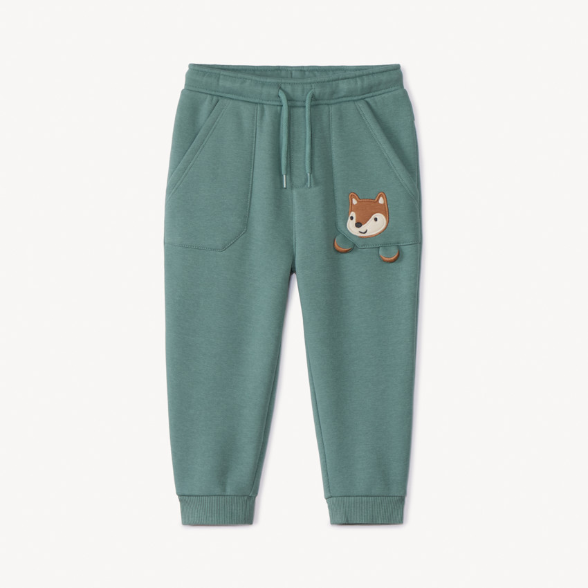 Pantalon de jogging uni avec patch brodé renard pour bébé garçon