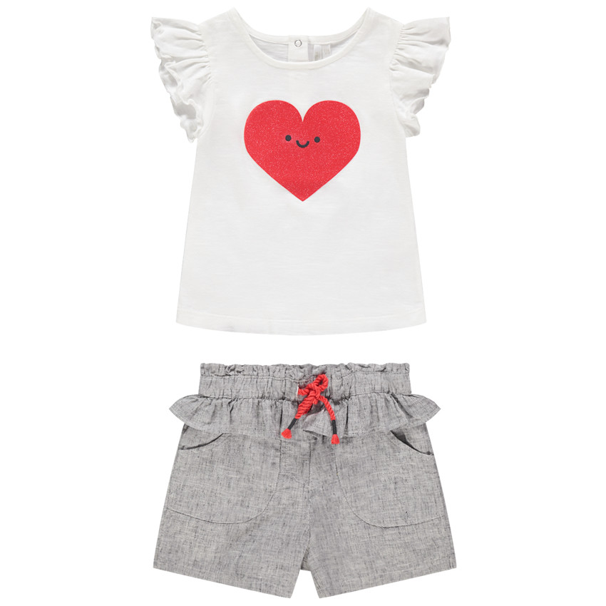 Ensemble avec t-shirt print coeur et short en maille chinée