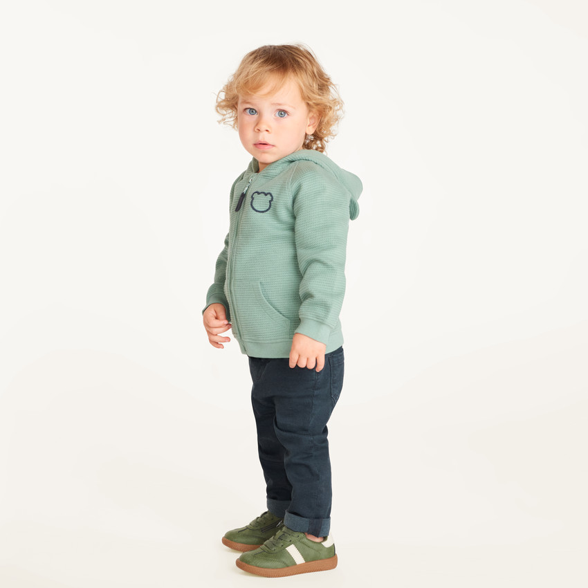 Gilet bébé garçon en nid d’abeille avec capuche ourson
