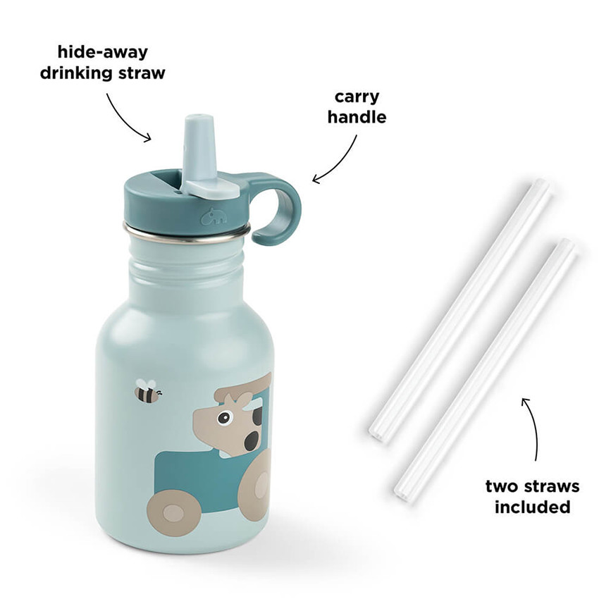 Gourde inox avec paille Tiny Farm Bleu 350ML 
