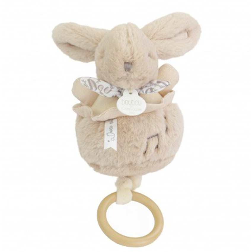 Peluche lapin doudou boîte à musique beige  