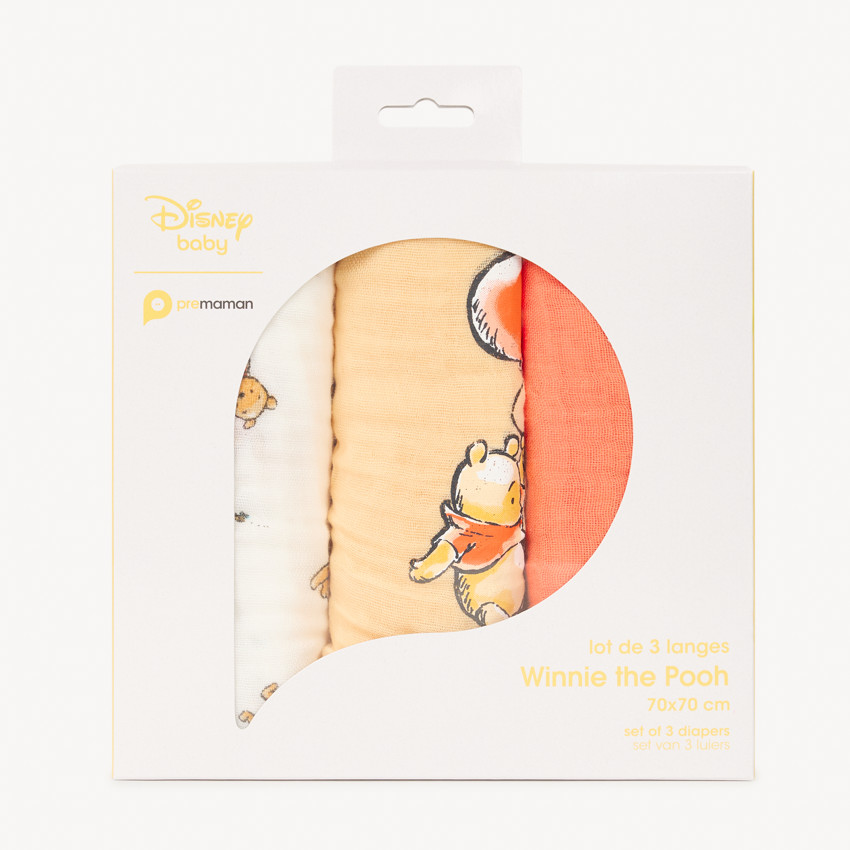 Lot de 3 langes Winnie L'Ourson Disney - 70x70 cm 