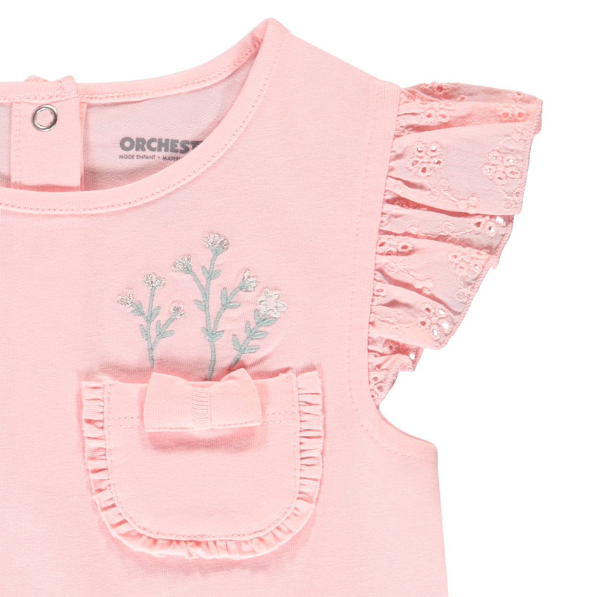 T-shirt manches courtes brodées à poche pour bébé fille 