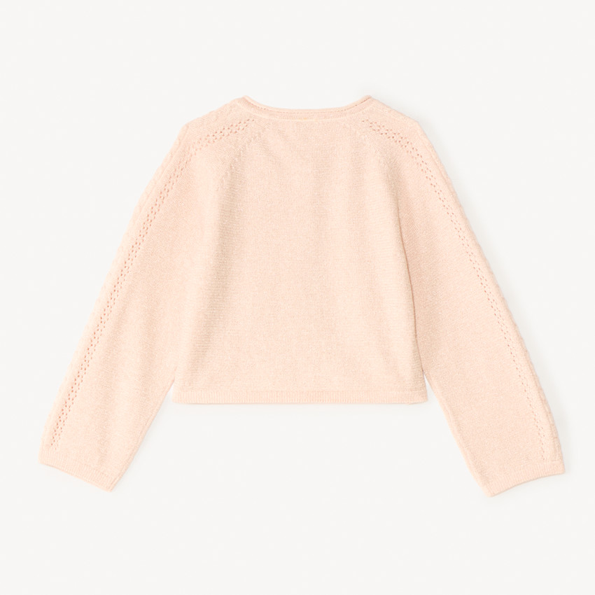 Boléro à manches longues en tricot ajouré et fil style métallisé pour bébé fille 