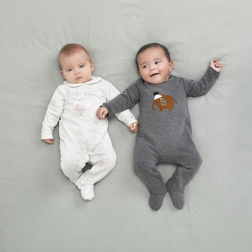 Dors-bien en jersey chiné print cygne 