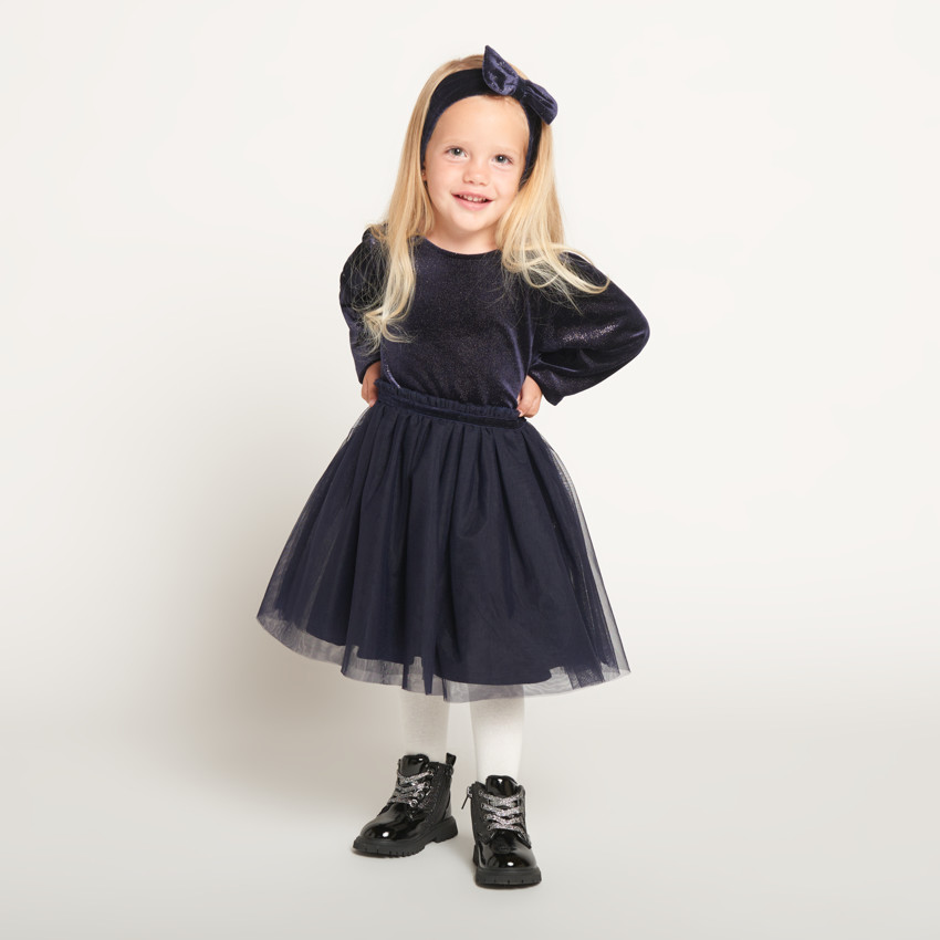 Robe de fête manches longues effet 2 en 1+ bandeau pour bébé fille