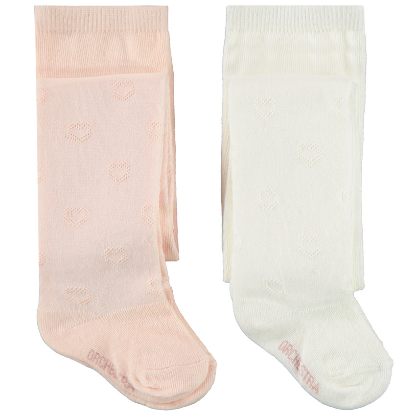 Lot de 2 collants épais à cœurs ajourés pour bébé fille 