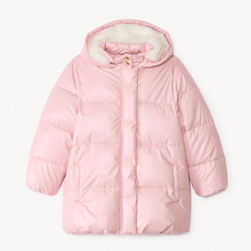 Doudoune à capuche en toile irisée doublée sherpa pour fille