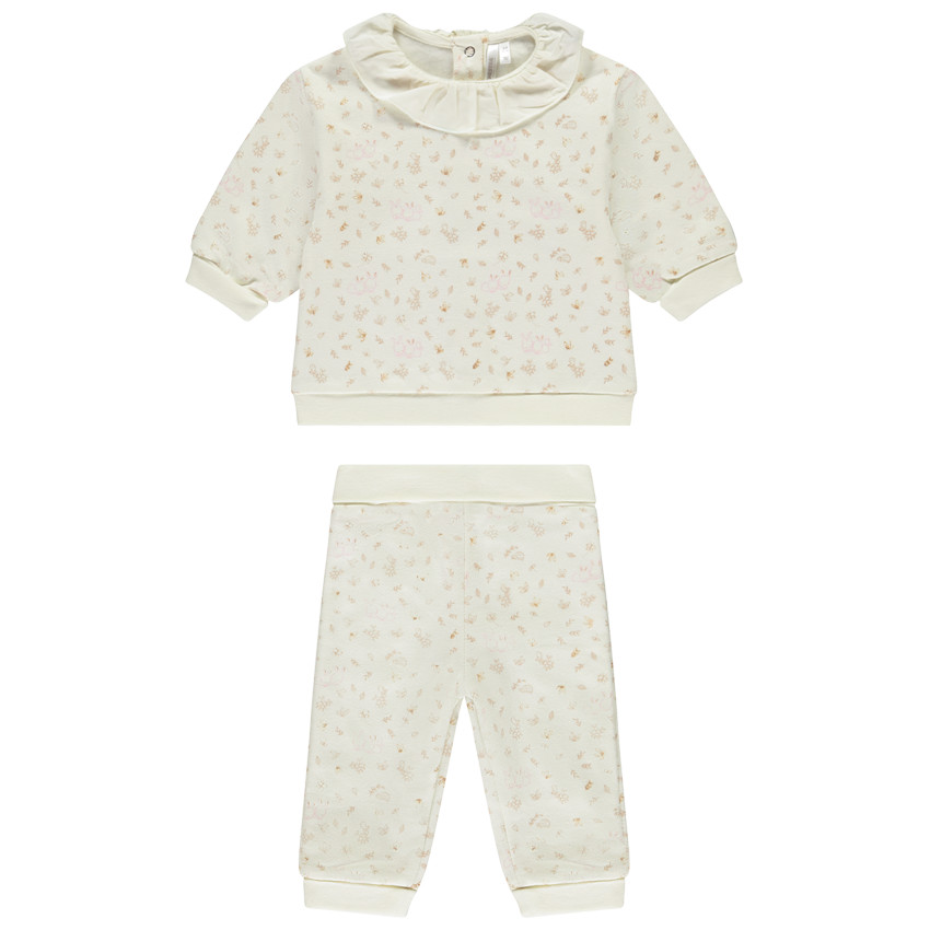 Ensemble pull à col volanté + bas imprimé fantaisie pour bébé fille 