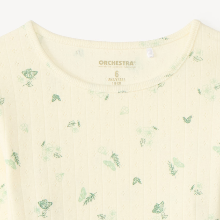 T-shirt manches longues pointelle imprimé papillons pour fille 