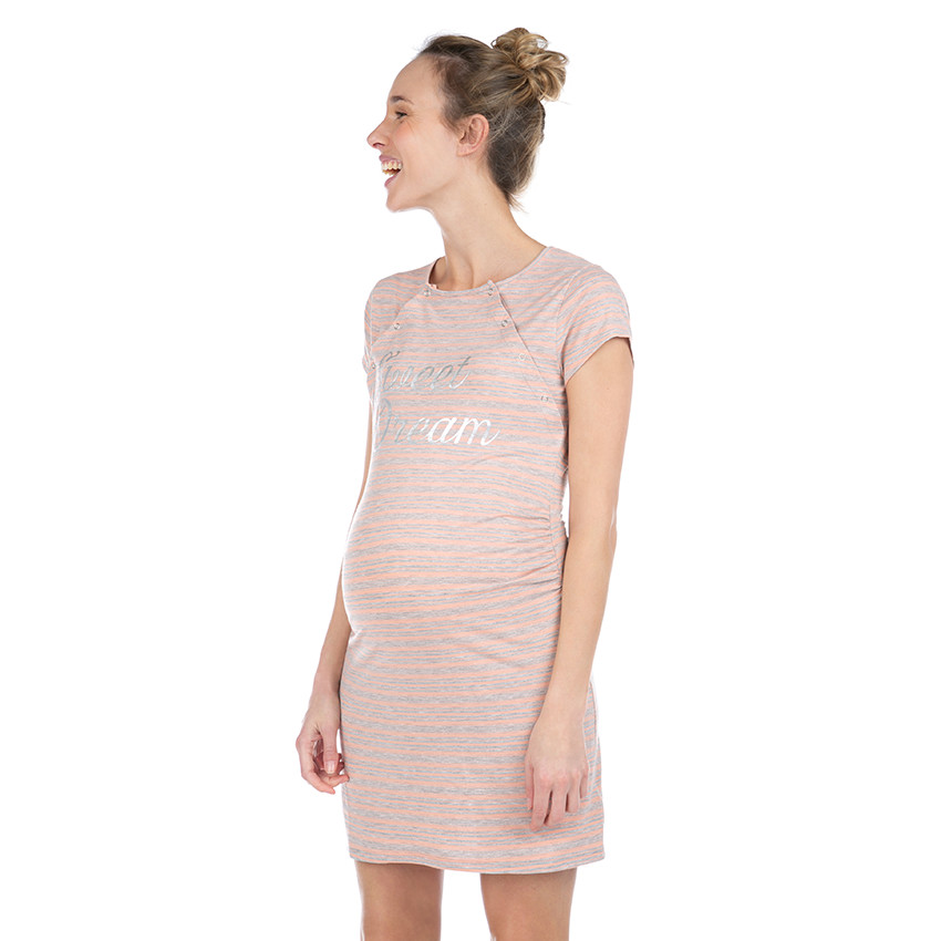 Chemise de nuit rayée avec double ouverture pressionnée 
