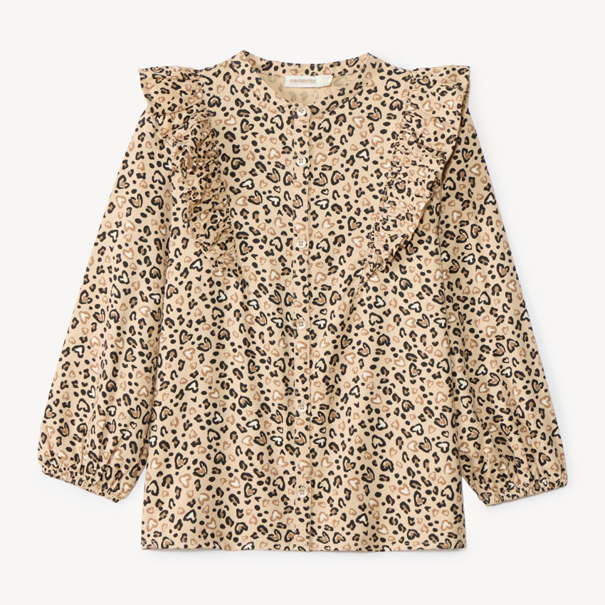 Chemise manches longues imprimé léopard pour fille