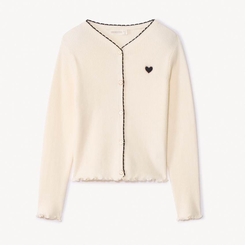 Gilet en tricot côtelé avec patch cœur fille 