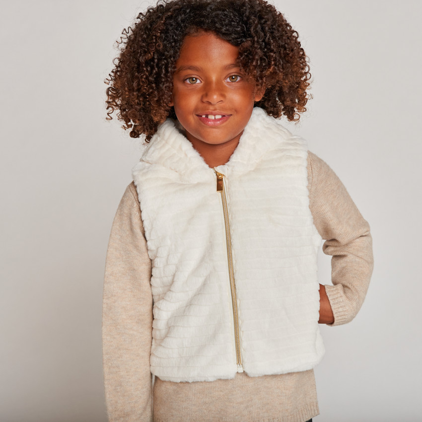 Doudoune manches longues en twill et sherpa + gilet pour fille 