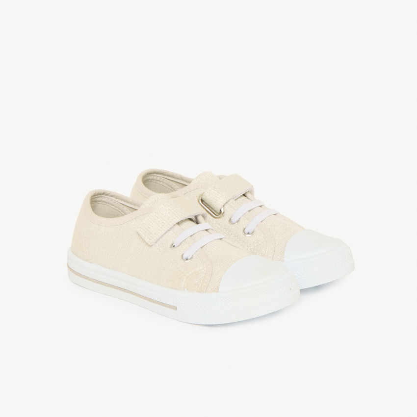 Baskets basses argentées scratch et lacets élastiqués pour bébé fille 