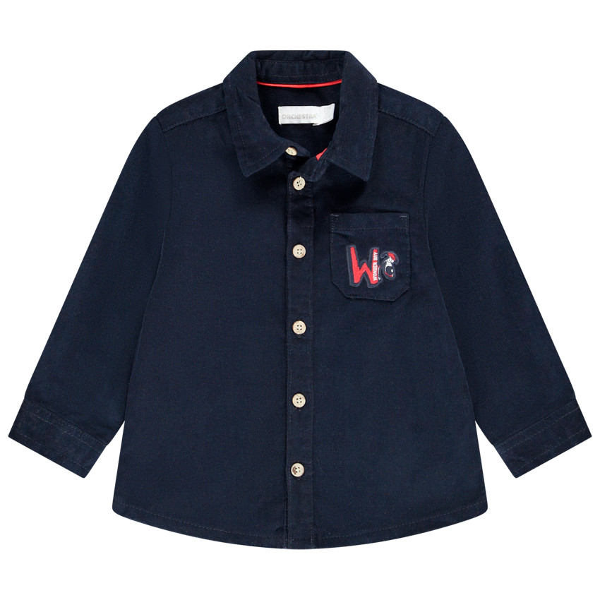 Chemise manches longues en velours côtelé avec patch brodé pour bébé garçon 