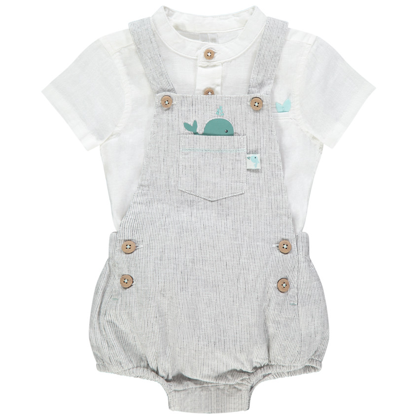 Ensemble avec salopette courte et chemise 