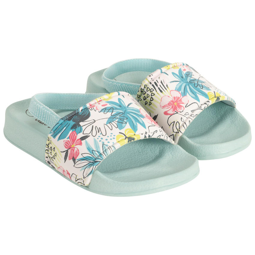 Mules à bride imprimé feuillage pour fille avec lanière selon l'âge 