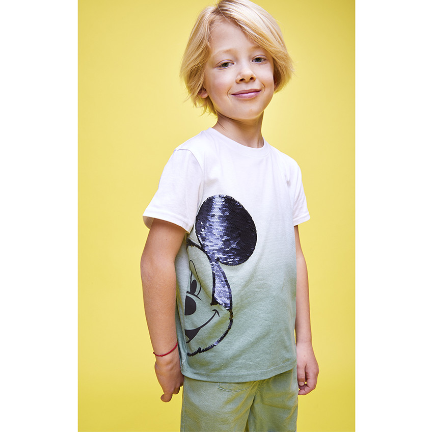 T-shirt manches courtes Mickey Disney en sequins magiques pour garçon 