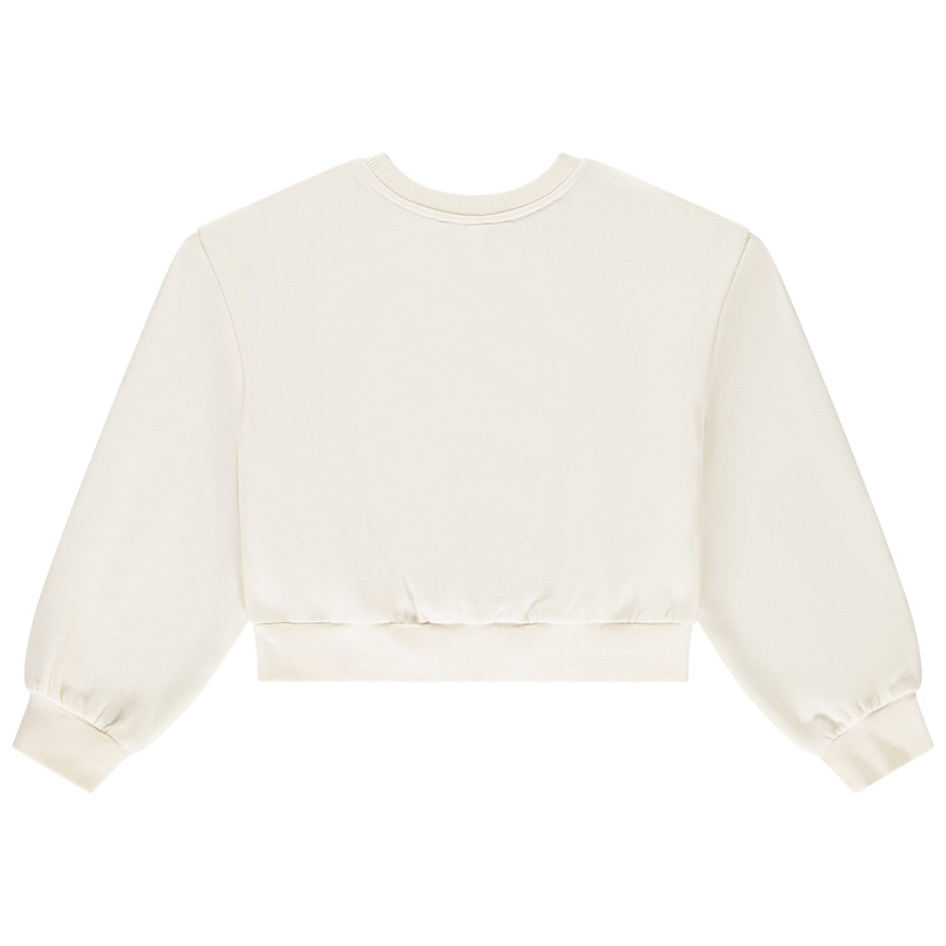 Sweat french terry court uni avec broderie anglaise pour fille  