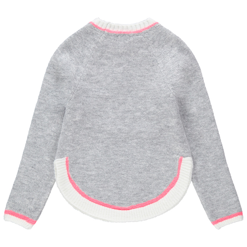 Pull en tricot avec coeur en bouclette et pans arrondis 