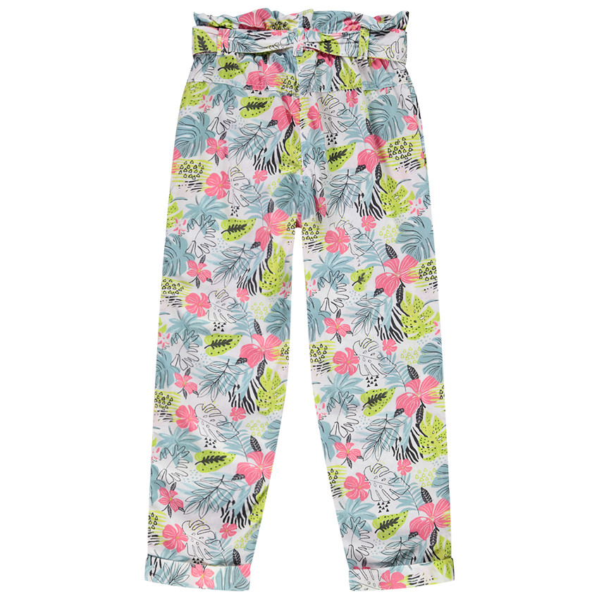Pantalon imprimé tropical et ceinture à nouer pour fille 